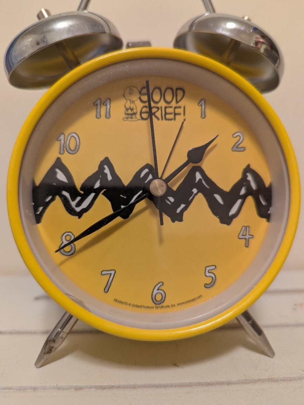 Peanuts Charlie Brown Good Grief 2-Bells Yellow Alarm Clock